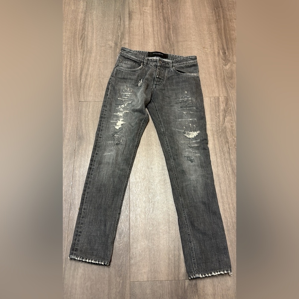 Dolce & Gabbana Men’s Distressed Charcoal Gray Slim Straight Jeans